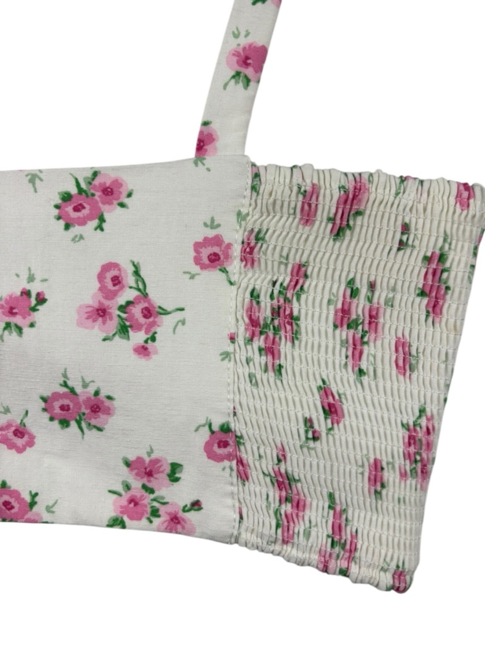 Zara Bustier Crop Top Smocked Floral White Pink Size S Coquette Cottagecore - Picture 8 of 10